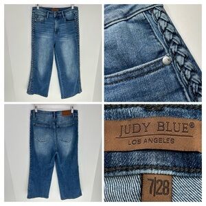 Judy Blue Wide Leg Crop Jeans Women’s 7/28 Medium Wash Braided Side 30x23.5
